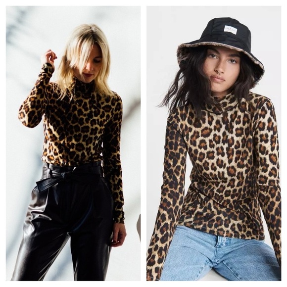 Rag & Bone / Shaw Cheetah Leopard Print Long Sleeve Mock Turtleneck Top Small XS
